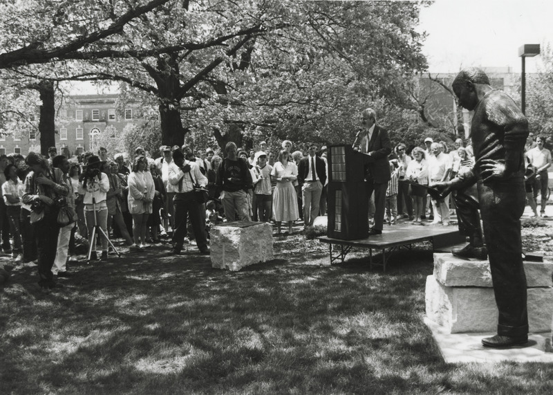 Photo of Donald Kaul Speaking at Jack Trice Statue Dedication