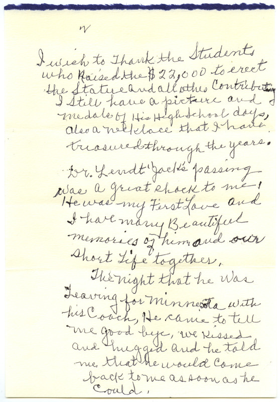 Letter from Cora Mae Trice Greene (widow of Jack Trice) to Dr. David Lendt (Director of Information, Iowa State University), page two