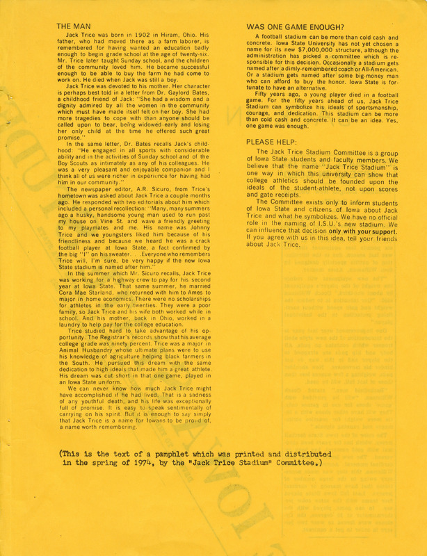 The Jack Trice Scrapbook created by The “Jack Trice Stadium” Committee, page 3