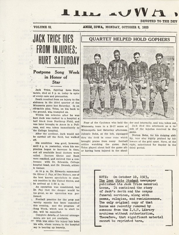 The Jack Trice Scrapbook created by The “Jack Trice Stadium” Committee, page 9