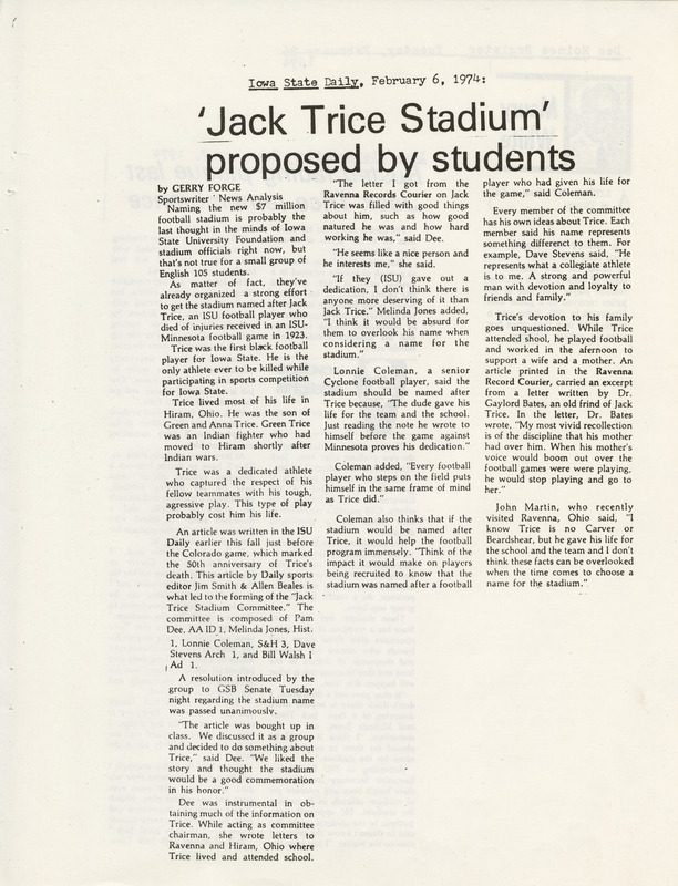 The Jack Trice Scrapbook created by The “Jack Trice Stadium” Committee, page 23