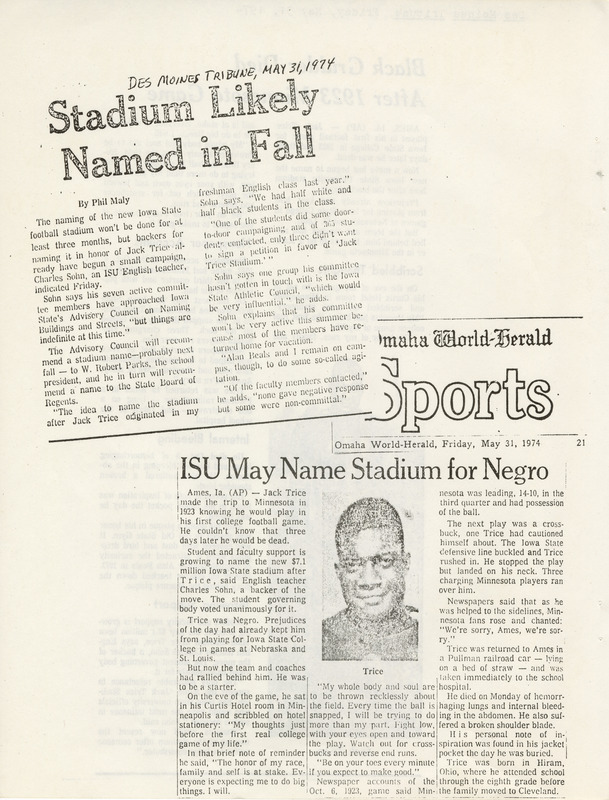 The Jack Trice Scrapbook created by The “Jack Trice Stadium” Committee, page 30