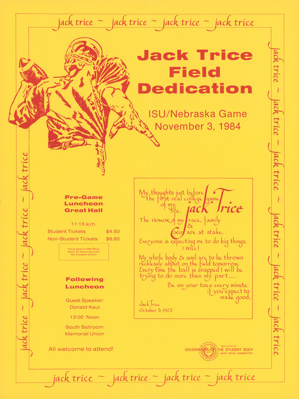 Poster for the Dedication Program of Jack Trice Field