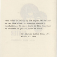 Inside cover of Black Cultural Center Dedication program, image from front cover can be seen behind text.